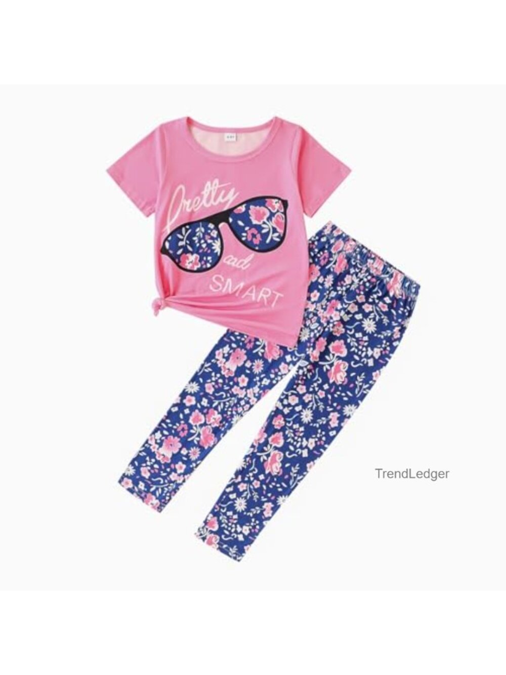 Girls Floral Print Top & Pants Set Cotton Blend Short Sleeve Toddler Outfit